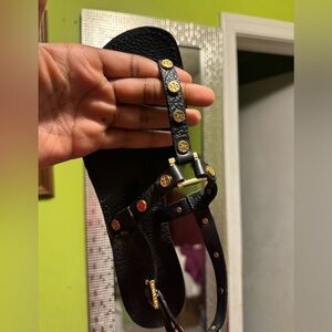 Tory Butch black & gold leather sandals